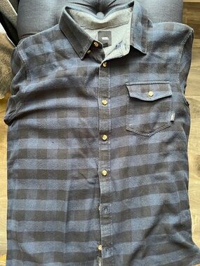Vans Black and Blue Plaid Long-Sleeve Button-Down Shirt